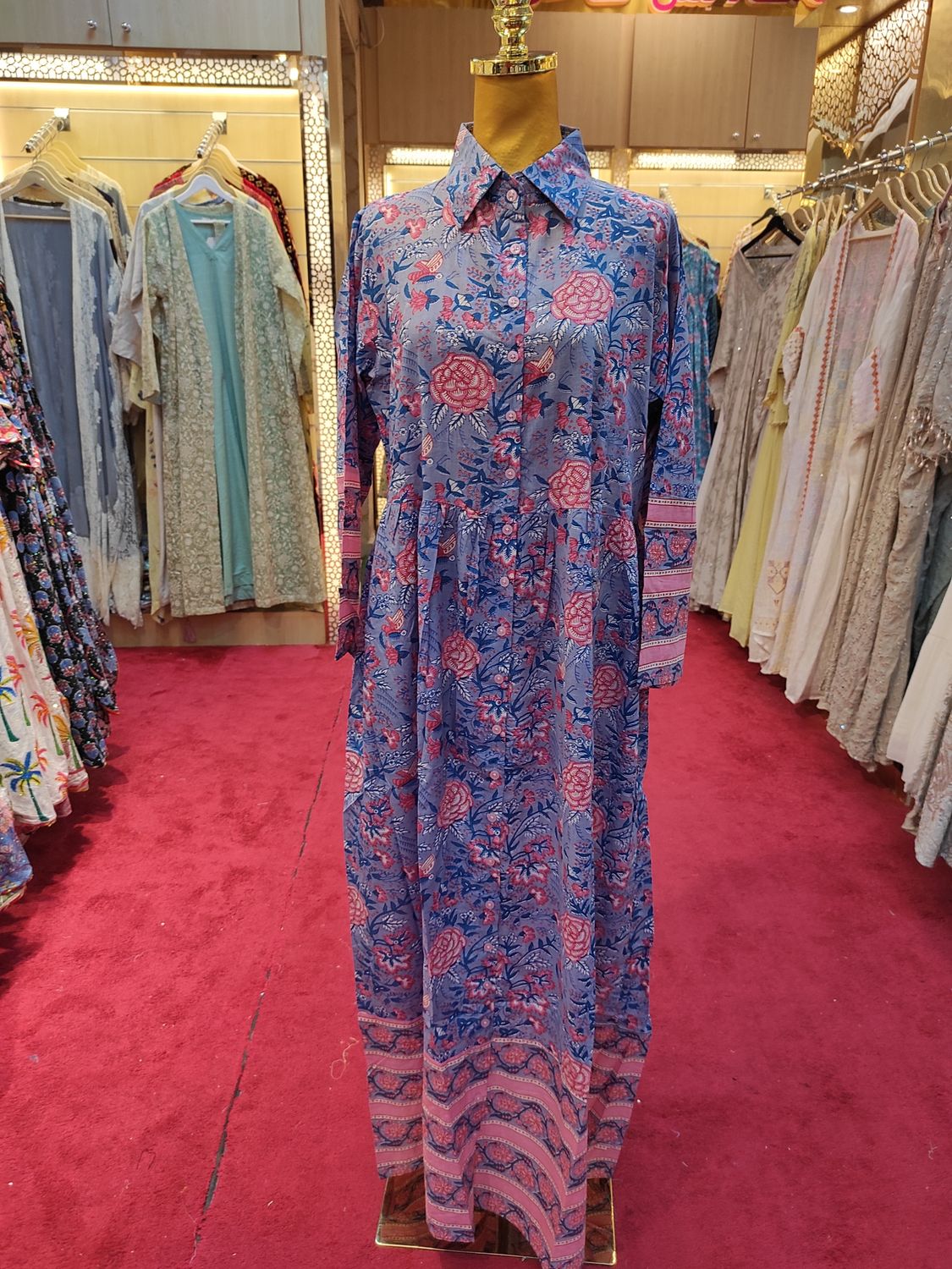 L-XL Ana Printed Cotton Dress 57&quot; Long Jalabiya