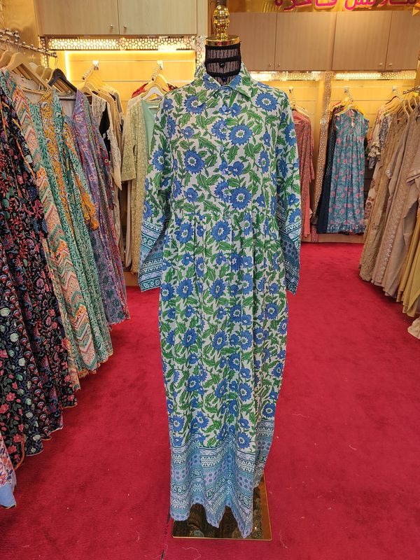 L/XL Ana Printed Cotton Dress 57&quot; Long Jalabiya