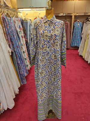 S/M Ana Printed Cotton Dress 57&quot; Long Jalabiya