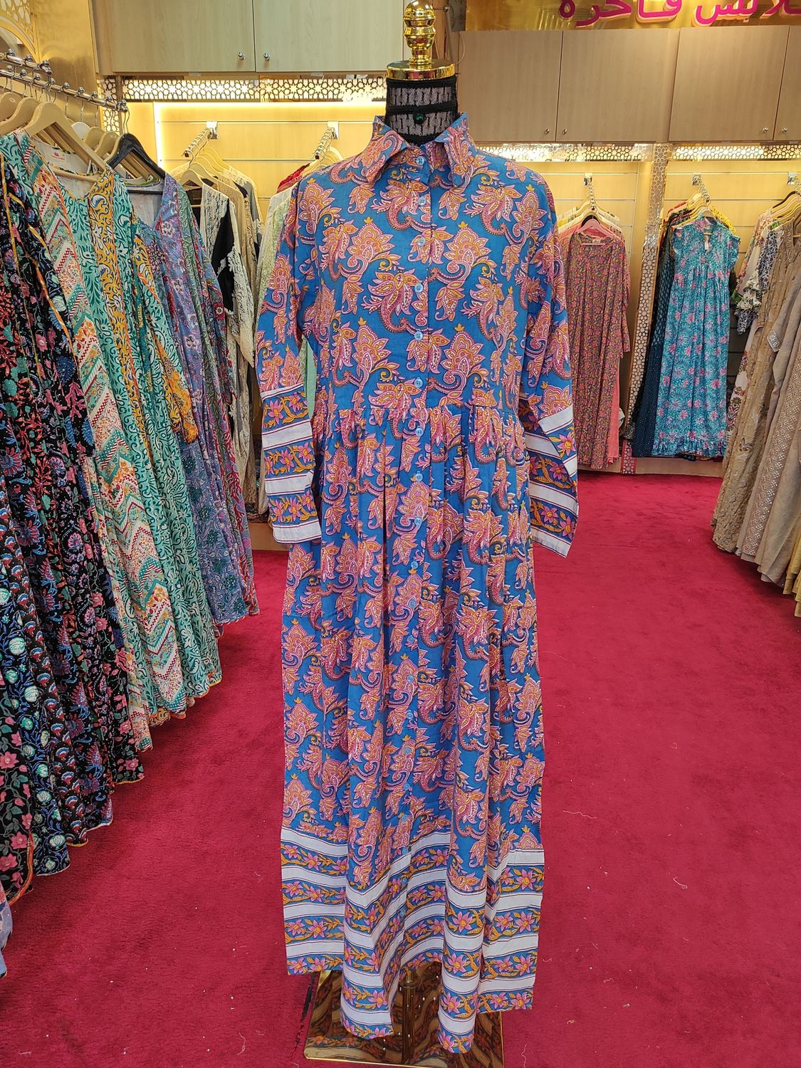 S/M Ana Printed Cotton Dress 56&quot; Long Jalabiya