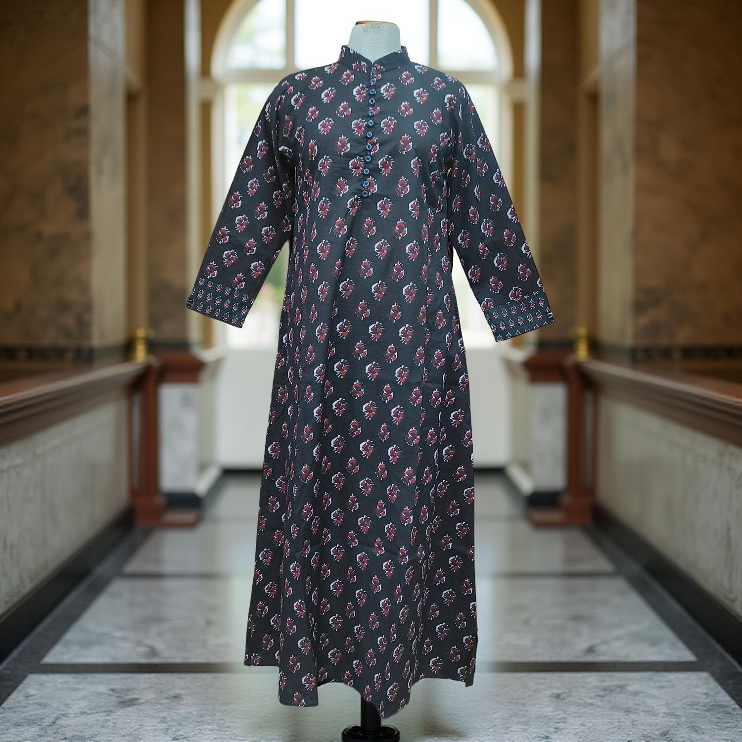 XS/S Sofi Printed Cotton Dress 54&quot; Long Jalabiya