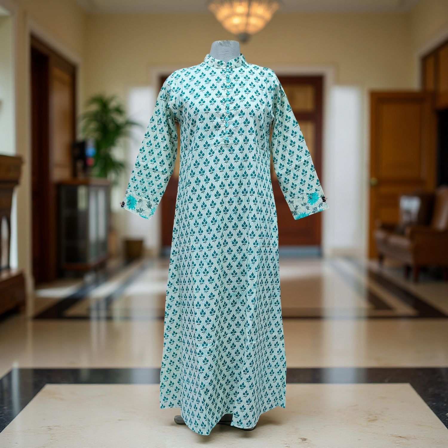 XS/S Sofi Printed Cotton Dress 54&quot; Long Jalabiya