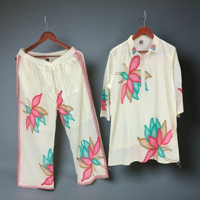 L/XL Collar Neck Printed 2 PCS Co-ord Set