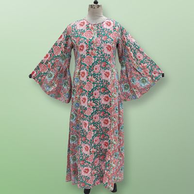 L/XL Mahdis Printed Cotton Dress 57&quot; Long Jalabiya