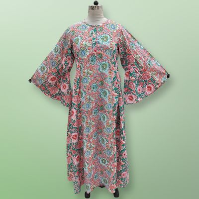 L/XL Mahdis Printed Cotton Dress 57&quot; Long Jalabiya