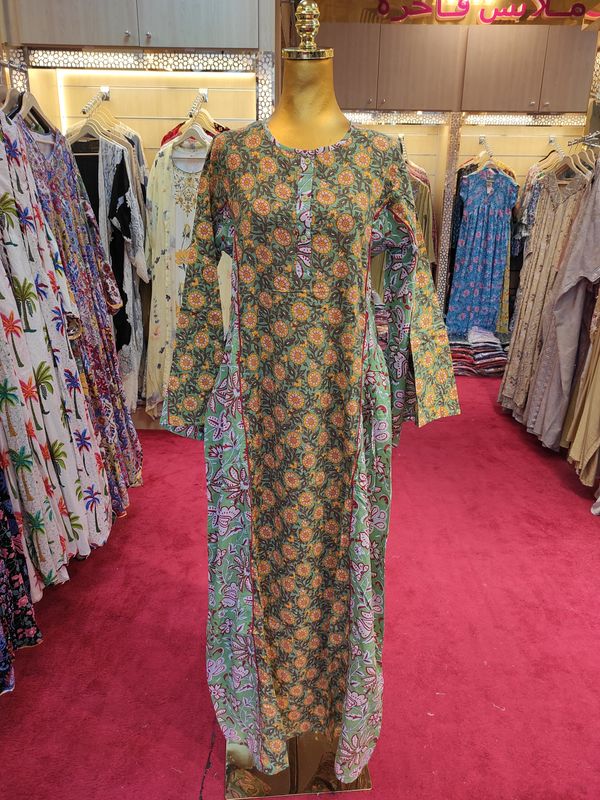 S/M Mahdis Printed Cotton Dress 57&quot; Long Jalabiya
