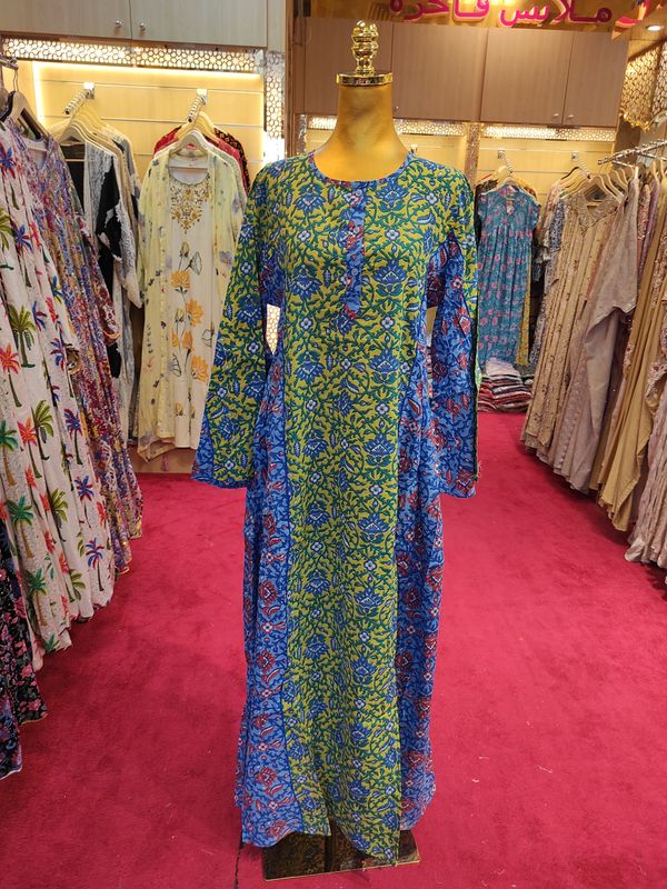 S/M Mahdis Printed Cotton Dress 57&quot; Long Jalabiya
