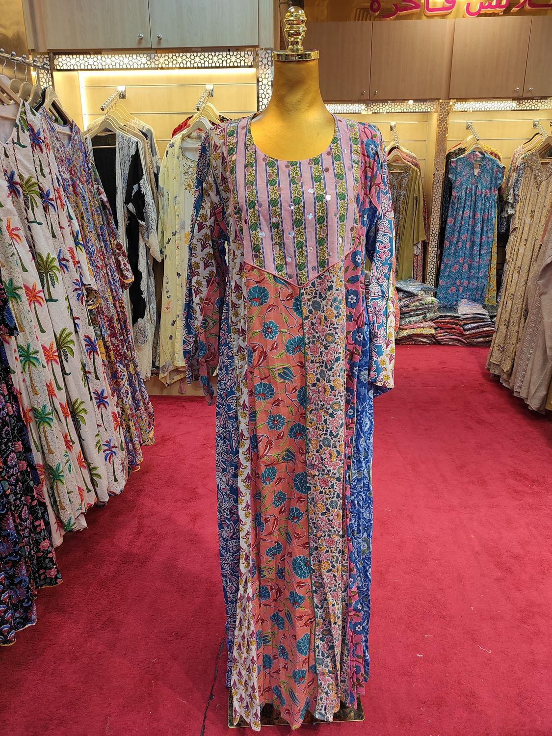 L/XL Malaysia Printed Cotton Dress 57&quot; Long Jalabiya