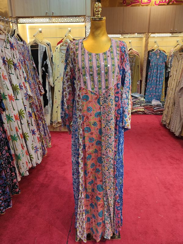L/XL Malaysia Printed Cotton Dress 57&quot; Long Jalabiya