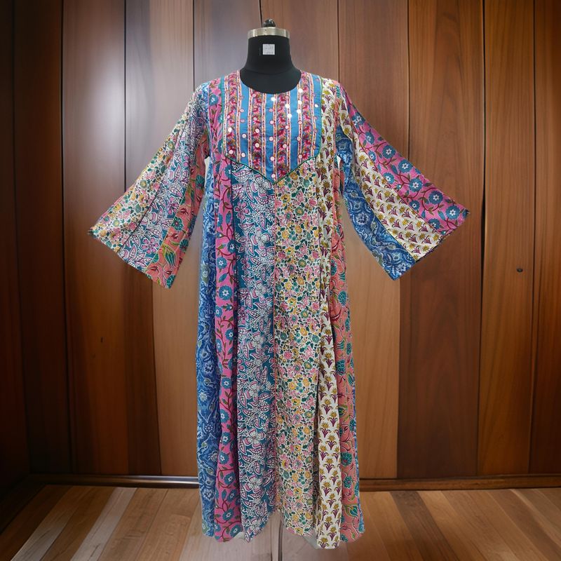 L/XL Malaysia Printed Cotton Dress 57&quot; Long Jalabiya