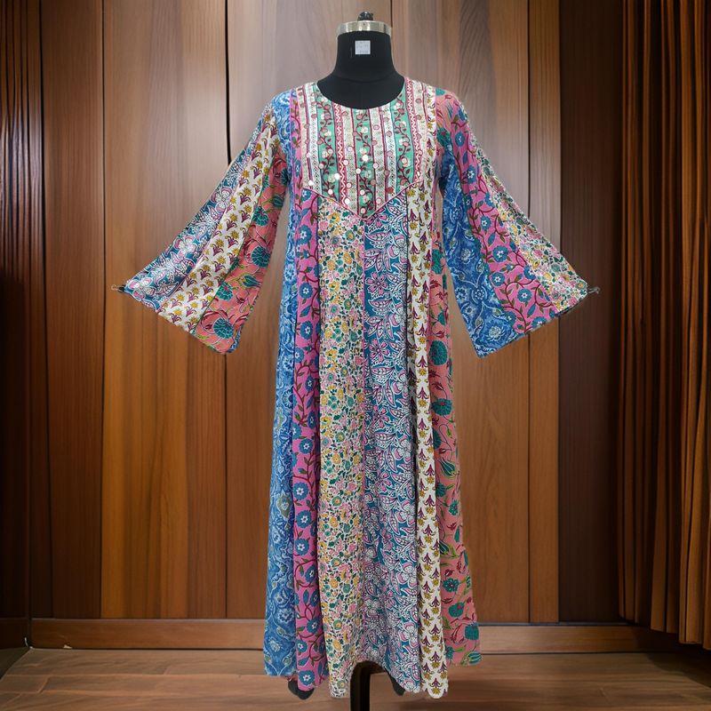 L-XL Malaysia Printed Cotton Dress 57&quot; Long Jalabiya