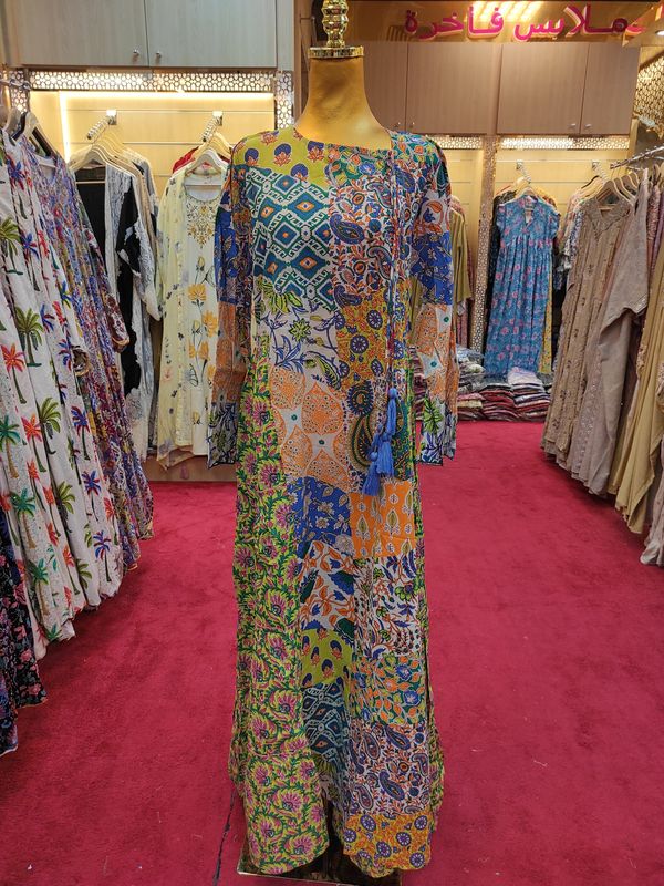 S/M Cindrella Printed Cotton Dress 57&quot; Long Jalabiya