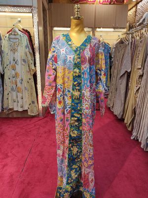 L/XL Zeina Multi Printed Cotton Dress 57&quot; Long Jalabiya