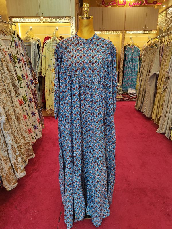 L/XL  Zahra Printed Cotton Dress 57&quot; Jalabiya