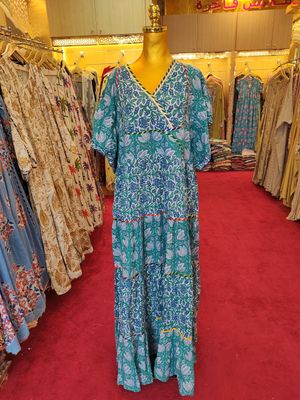 2XL/3XL Dahlia Printed Cotton Dress 57&quot; Long Jalabiya