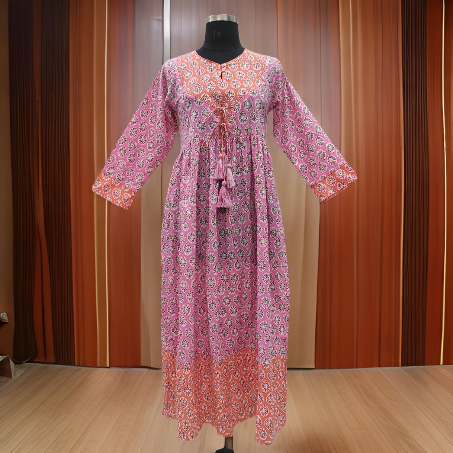 S/M Zaria Printed Cotton Dress 57&quot;Long Jalabiya