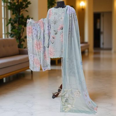 L/XL Embroidery Round Neck Printed Short 3 PCS Co-ord Set