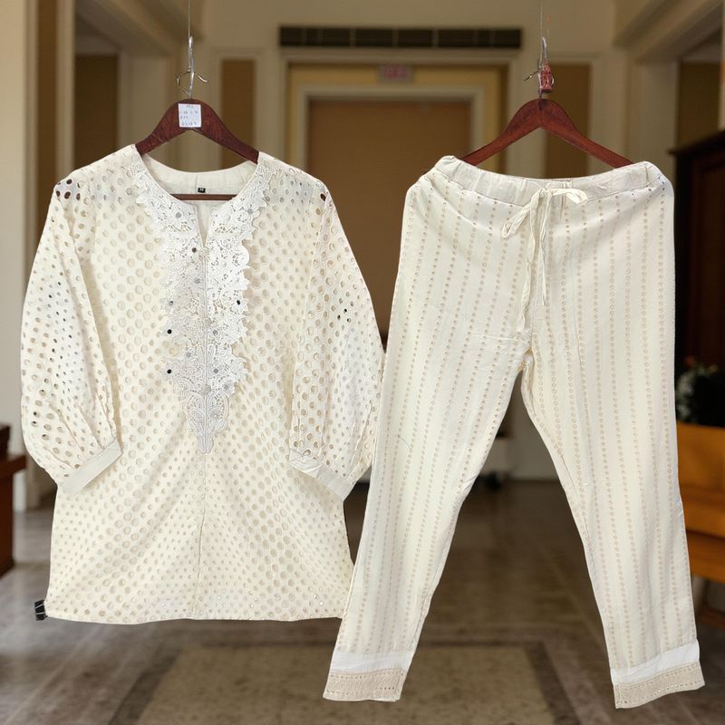 XS/S Embroidery V-Neck Collar Cotton Short Co-ord Set