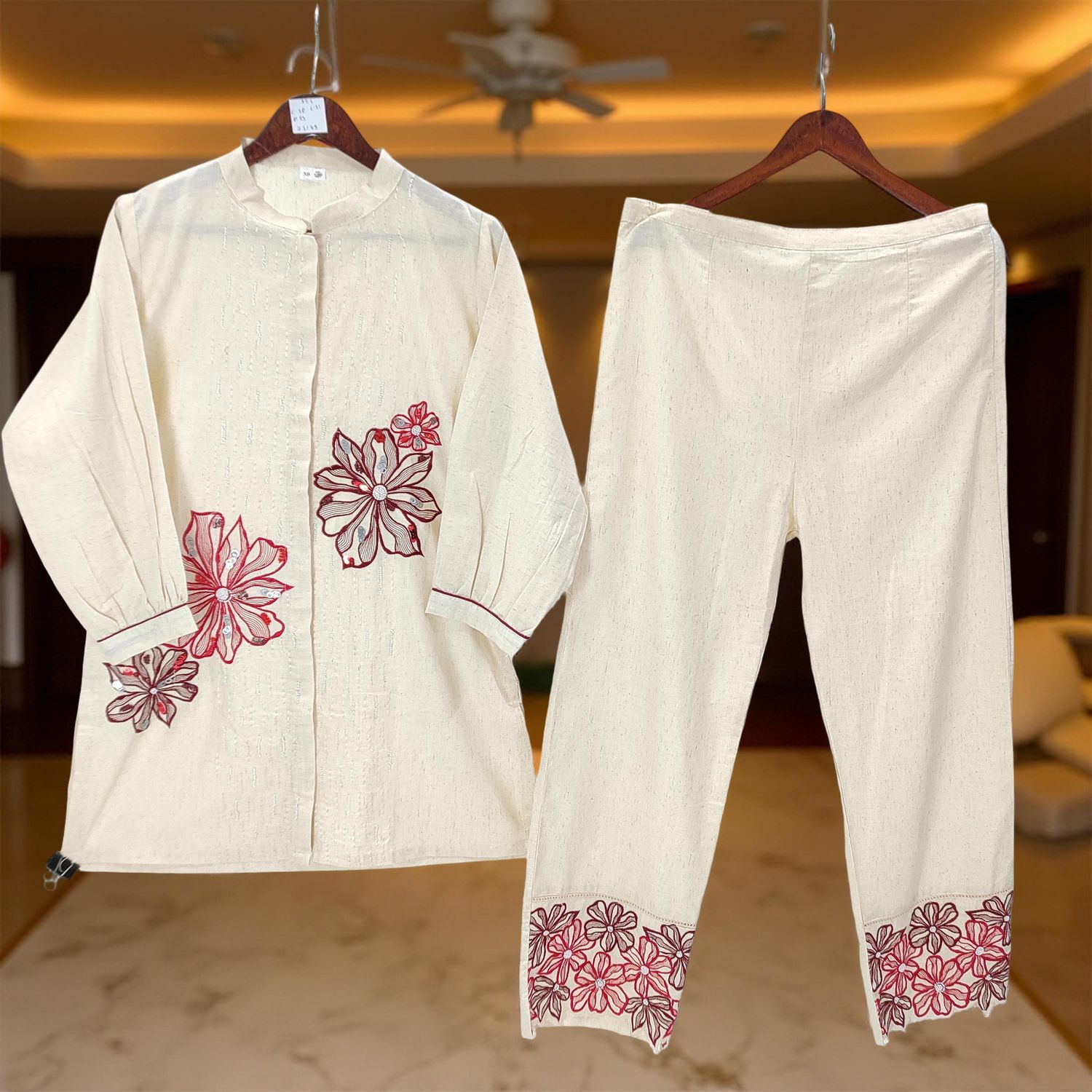 S/M Stand Neck Cotton Printed Short Co-ord Set