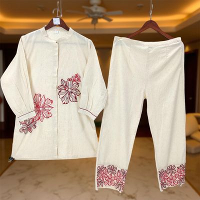 S/M Stand Neck Cotton Printed Short Co-ord Set