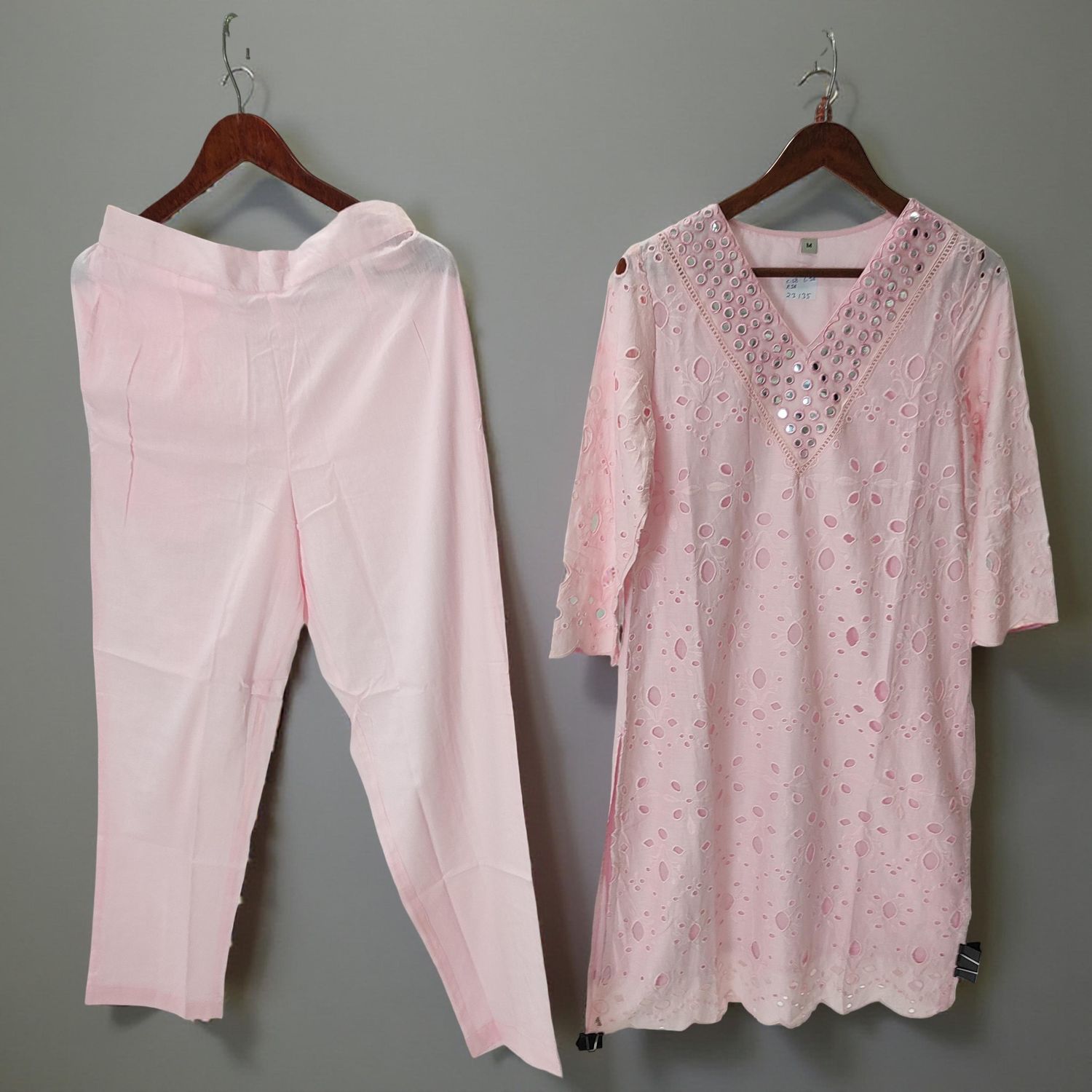 XS/S Embroidery V-Neck Collar Cotton Co-ord Set