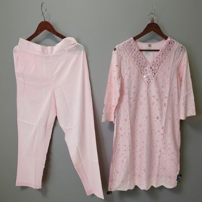 XS/S Embroidery V-Neck Collar Cotton Co-ord Set