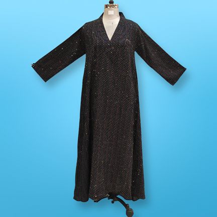 S/M Teena Crystal Black Cotton Dress 56&quot; Long Jalabiya