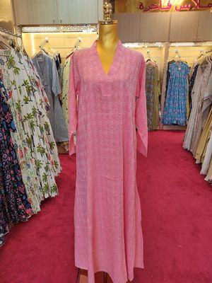 S/XS Teena Crystal Pink Plain Solid Cotton Dress 53&quot; Long Jalabiya