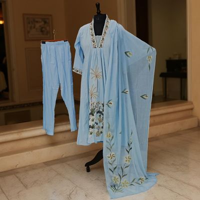 XS/S Embroidery V-Neck Collar 3 pcs Co-ord Set