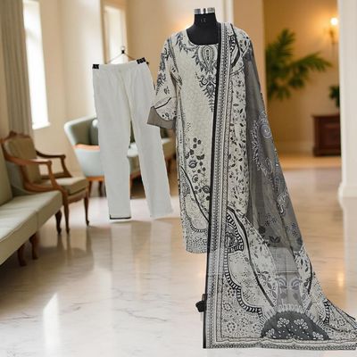 L/XL Printed Round Neck Collar 3 pcs Co-ord Set