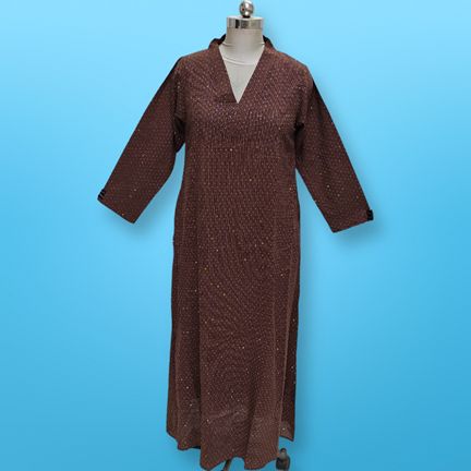 2XL/ 3XL Teena Crystal Brown Cotton Dress 56&quot; Long Jalabiya