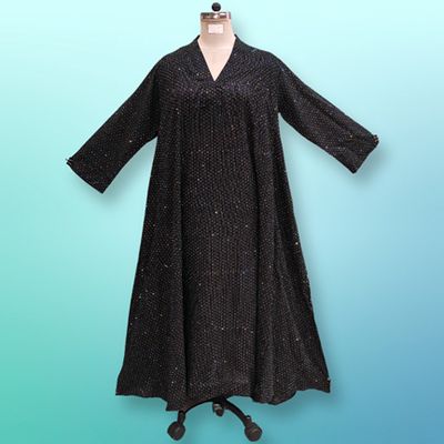 S/M Teena Crystal Black Cotton Dress 56&quot; Long Jalabiya