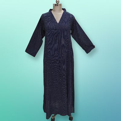 S/XS Teena Crystal Blue Cotton Dress 56&quot; Long Jalabiya