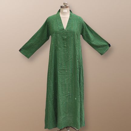 S/M Teena Crystal Green Plain Solid Cotton Dress 55&quot; Long Jalabiya