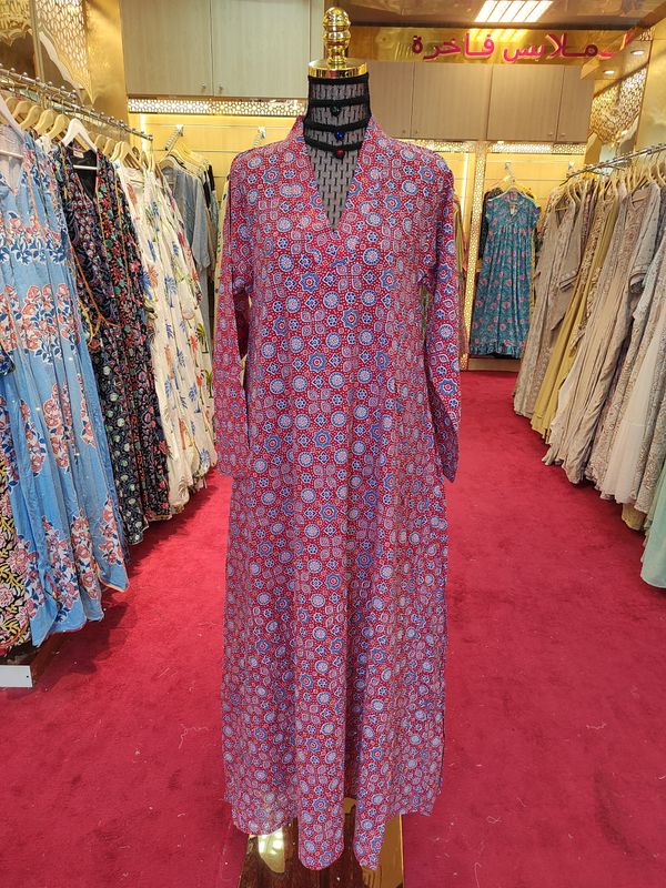 S/XS Teena Crystal Pink Plain Solid Cotton Dress 53&quot; Long Jalabiya