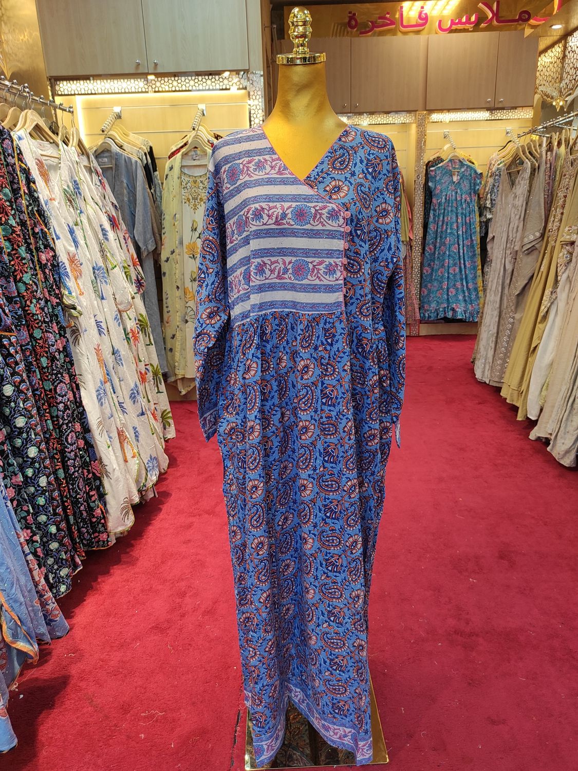 2XL/3XL  Printed Cotton Dress 57&quot; Long Jalabiya
