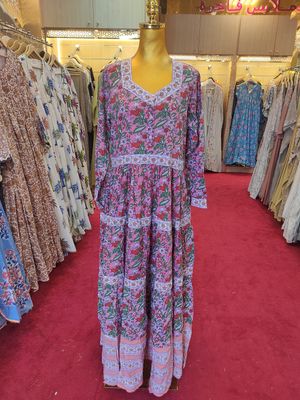 S/M Huda Crystal Printed Cotton Dress 57&quot; Long Jalabiya