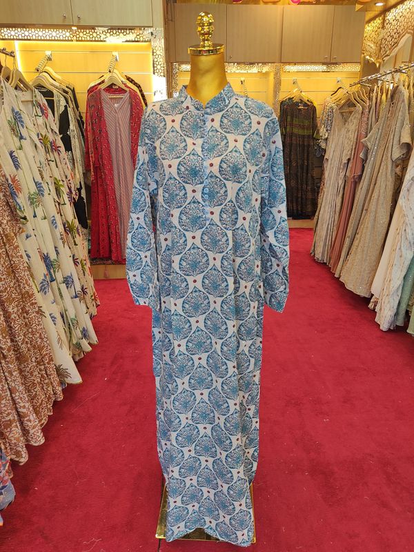 L/XL Special Crestal Printed Cotton Dress 57&quot; Long Jalabiya