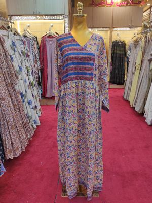 S/M Daisy Printed Cotton Crystal Dress 57&quot; Long Jalabiya