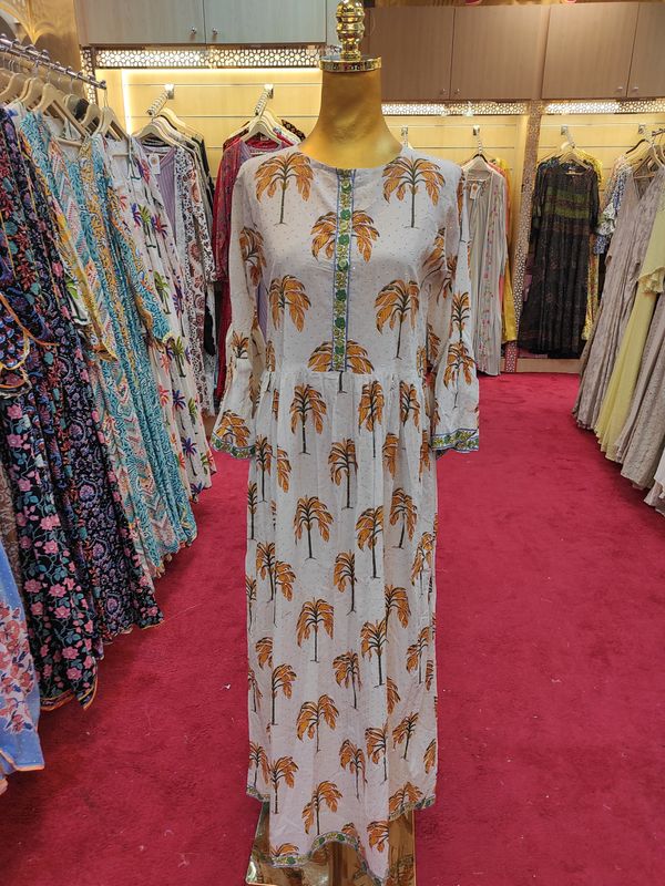 S/XS  Printed Cotton Crystal Dress 57&quot; Long Jalabiya