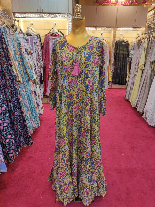 L/XL Raziya Crystal Printed Cotton Dress 57&quot; Long Jalabiya