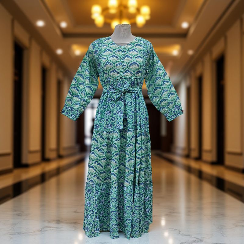 12-13 Year Yumna Printed Cotton Dress 50&quot; Long Jalabiya