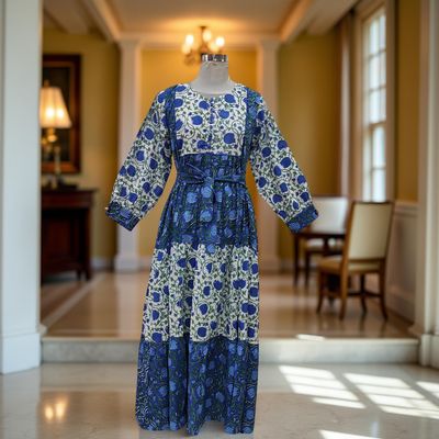 XS/S Yumna Printed Cotton Dress 54&quot; Long Jalabiya