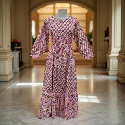 S/M Year Yumna Printed Cotton Dress 57&quot; Long Jalabiya