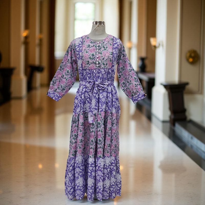 2XL/3XL Yumna Printed Cotton Dress 57&quot; Long Jalabiya