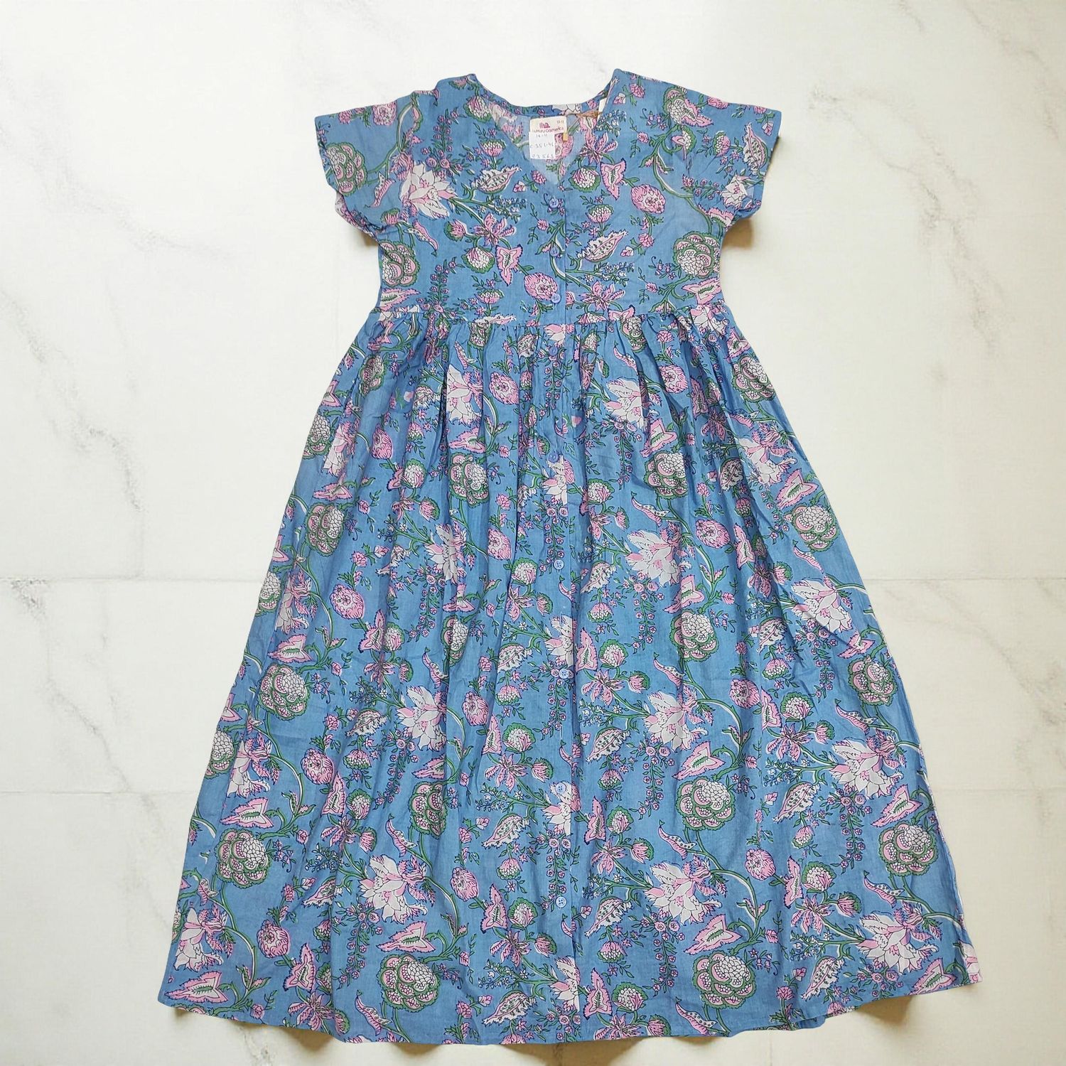 10-11 Year Precious Printed Cotton Girls Dress Long 47&#39;&#39; Jalabiya