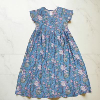 10-11 Year Precious Printed Cotton Girls Dress Long 47&#39;&#39; Jalabiya