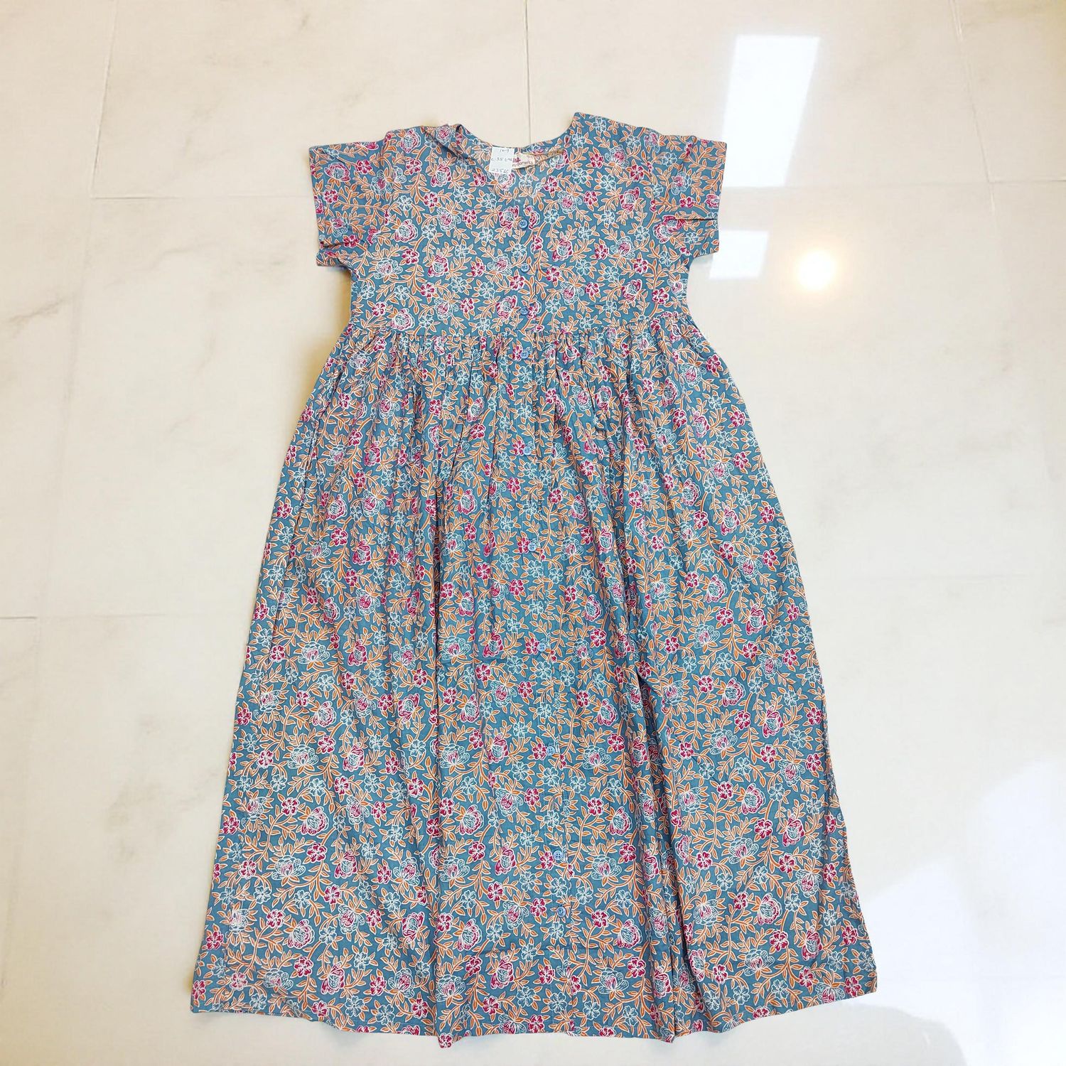 10-11 Year Precious Printed Cotton Girls Dress Long 47&#39;&#39; Jalabiya