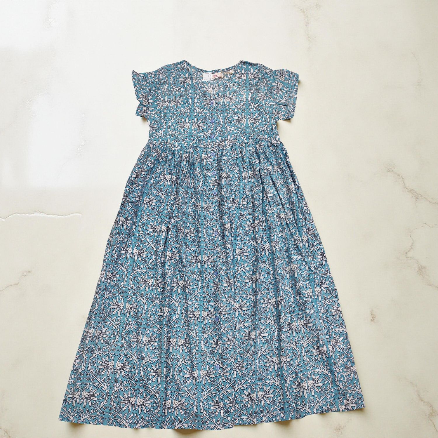 10-11 Year Precious Printed Cotton Girls Dress Long 47&#39;&#39; Jalabiya