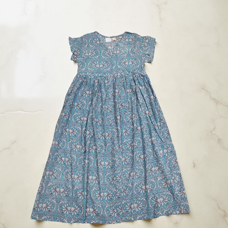 10-11 Year Precious Printed Cotton Girls Dress Long 47&#39;&#39; Jalabiya